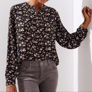 Loft Floral Lantern Long Sleeve Henley Blouse